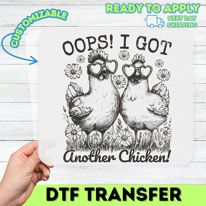 Funny Chicken DTF Transfer for Farm Lovers in Heart Sunglasses Cute Rustic Chickens Ready to Press Iron-On T-Shirt Gift