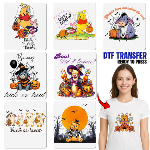 Cute Halloween Scarecrow DTF Transfer for Funny Retro T-Shirt | Nostalgic Cartoon Fall Iron-On for Family Apparel & Ready To Press