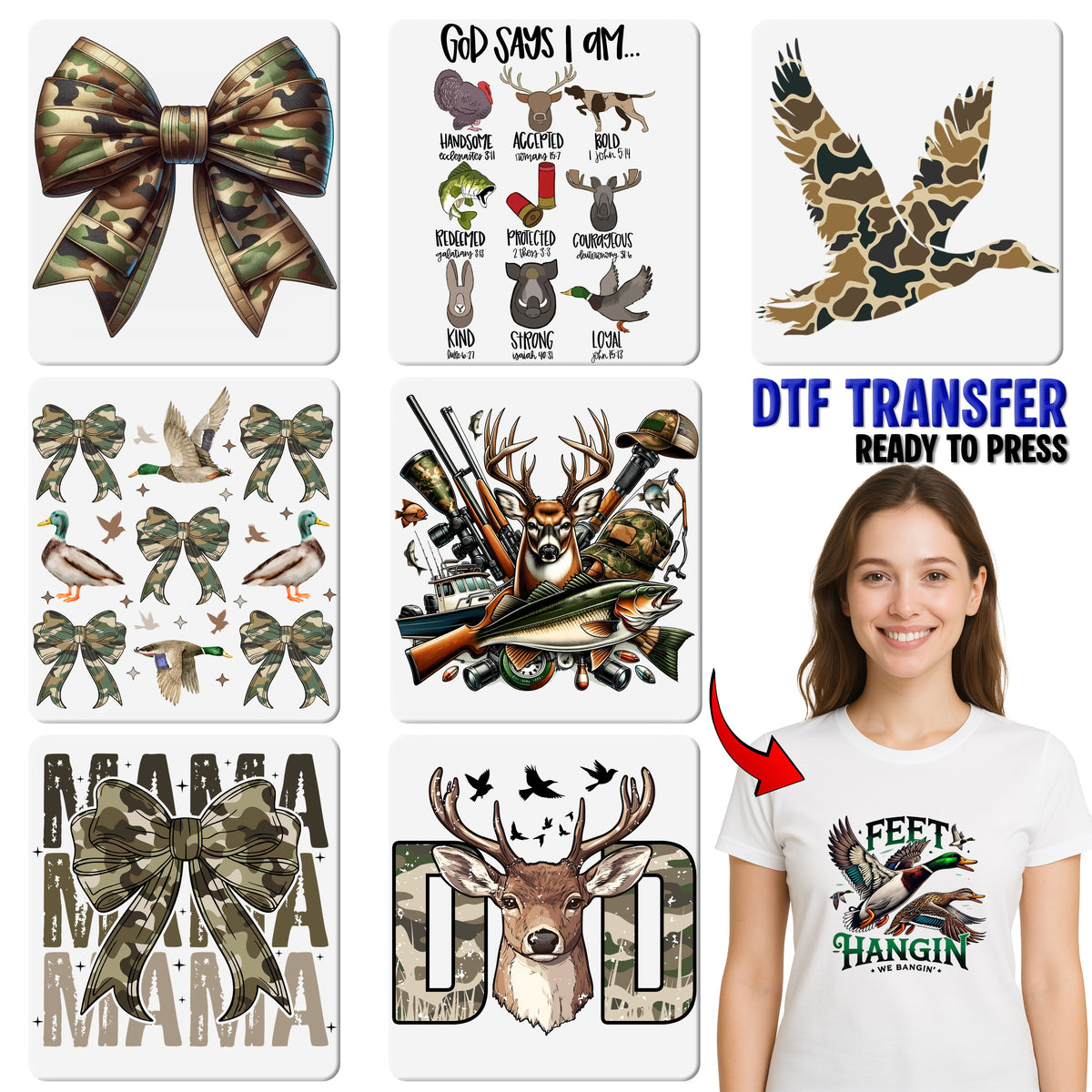 Cute Camo Mama Bow DTF Transfer Ready To Press for Stylish Mom Shirts & Apparel, Mother's Day Gift, Outdoor Mom Life Theme