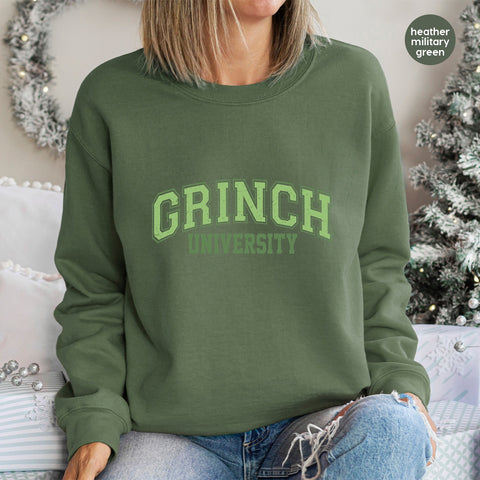 Funny Grinch University Christmas DTF Transfer for Shirts, Ready to Press Holiday Apparel for Families & College Students
