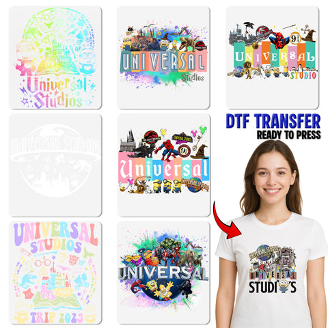 Universal Studios Movie Theme Park Adventure DTF Transfer & Iron-On for Family Vacation Tee, Bold Fan T-Shirt & Cartoon Collector Apparel