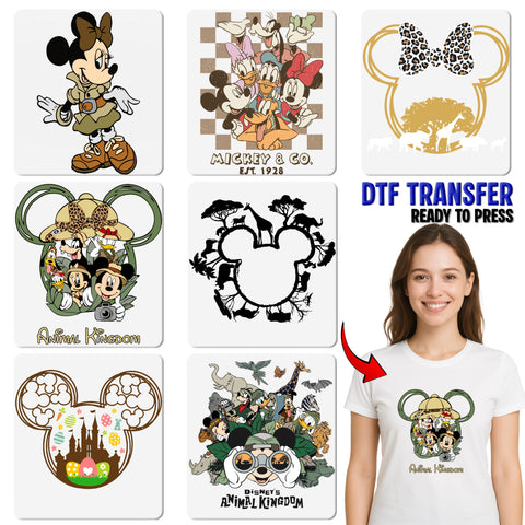 Cute Safari Animal Adventure DTF Transfer | Family Vacation Fun Animal Print Bow Shirt | Ready to Press Wildlife Adventure Apparel