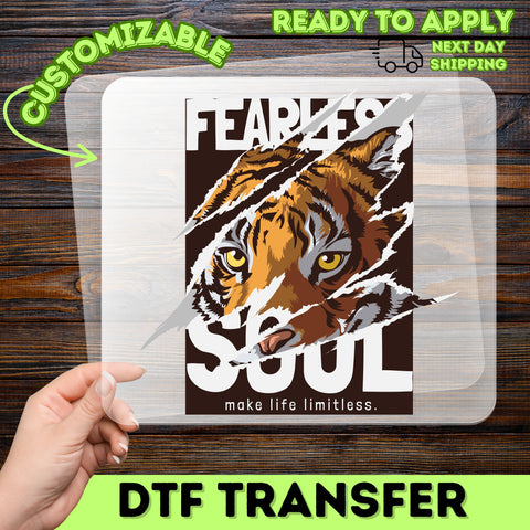 Bold Motivational Tiger DTF Transfer for Gym Apparel & Fearless Soul Adventure Tees