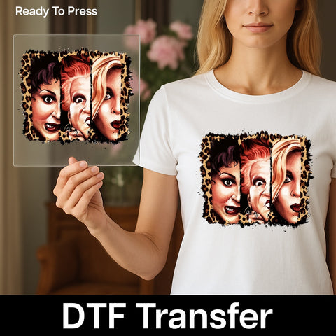 Funny Halloween Witch DTF Transfer for Retro T-Shirt, Ready to Press Iron-On for Costume Parties, Halloween Group Apparel