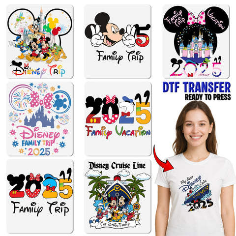 Family Trip Celebration Cute Theme DTF Transfer Ready To Press T-Shirt Iron-On 2025 Animated Design for Group Vacation Apparel