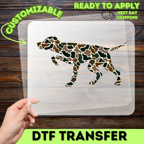 Camo Dog Silhouette DTF Transfer | Perfect for Hunters & Outdoor Enthusiasts | Iron-On Apparel Gift