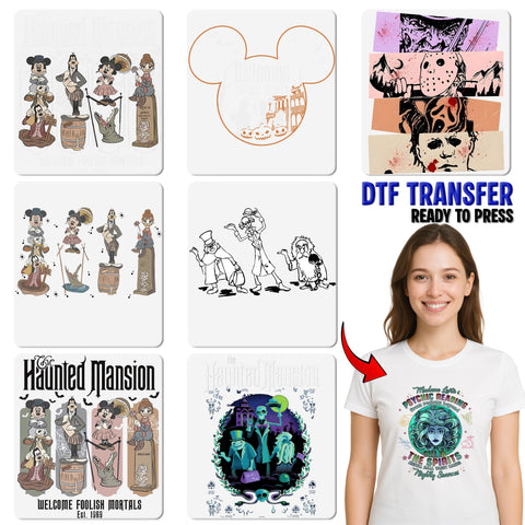Funny Halloween Cartoon Mash-Up DTF Transfer | Haunted Mansion & Spooky Disney Theme | Ready to Press on Shirts & Hoodies