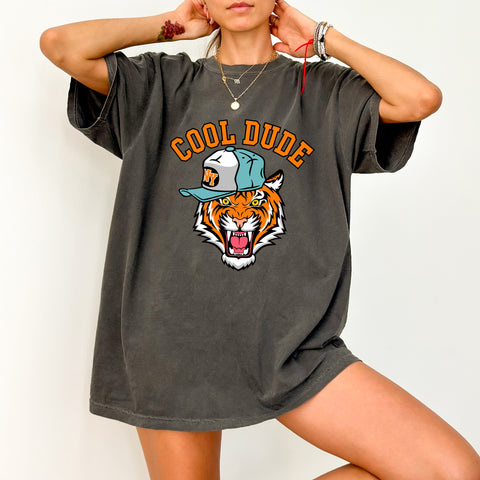 Cool Dude Tiger DTF Transfer for Youth Group or Teen Casual Apparel, Funny Animal Design Ready To Press Iron-On T-Shirt Decor