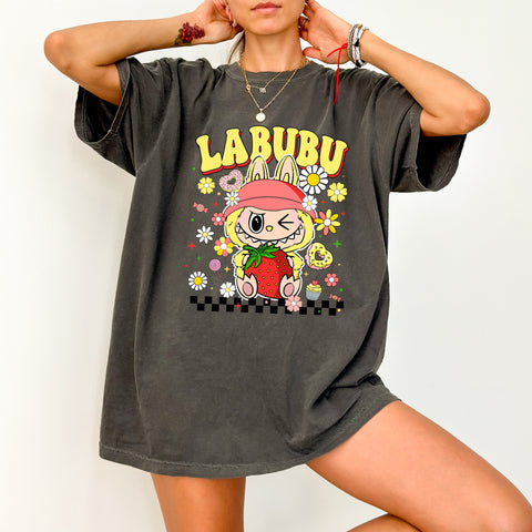 Cute Cartoon Rabbit Holding Strawberry DTF Transfer, Fun Group Birthday Shirt Iron-On, Kawaii Anime Character Ready To Press, Food-Themed Apparel