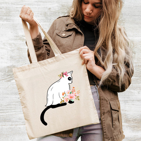 Cute Whimsical Cat Silhouette Floral DTF Transfer for Women & Teens Apparel, Iron-On Ready to Press Nature-Inspired T-Shirt