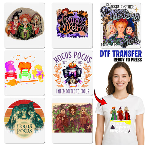 Funny Halloween Squad Ghouls DTF Transfer Retro Gothic Iron-On T-Shirt Design for Group Costume Parties
