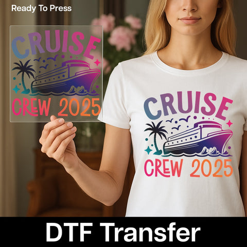Vibrant Cruise Crew 2025 DTF Transfer for Group Vacation T-shirt, Fun Nautical Iron-On Ready To Press Tropical Tees