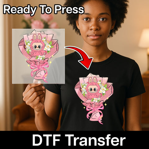 Cute Bunny Iron-On DTF Transfer for Easter Fun Kawaii Anime Character T-Shirt Perfect for Kids Party Celebrations