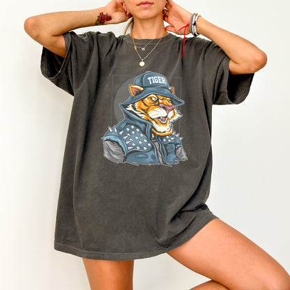 Iron-On Punk Tiger DTF Transfer For Rock Enthusiast Shirts & Edgy Apparel - Fun Festival & Biker Group Design