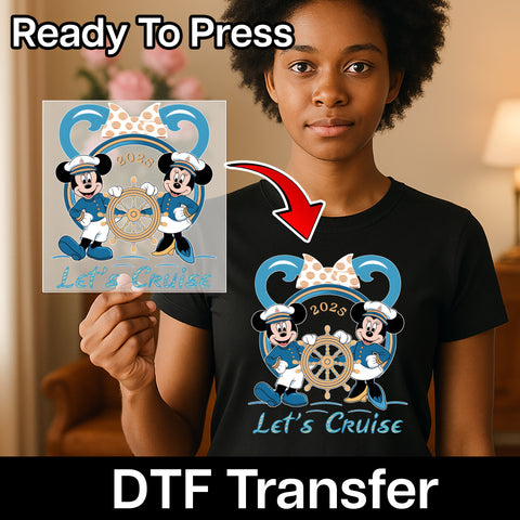 Cute Cruise DTF Transfer 2025 Let's Cruise Nautical Couple Shirt for Family Vacation & Disney Enthusiasts