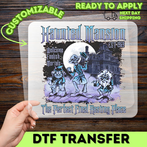 Iron-On Spooky Halloween Gothic Haunted Mansion DTF Transfer Funny Night T-Shirt for Halloween Lovers & Gothic Enthusiasts