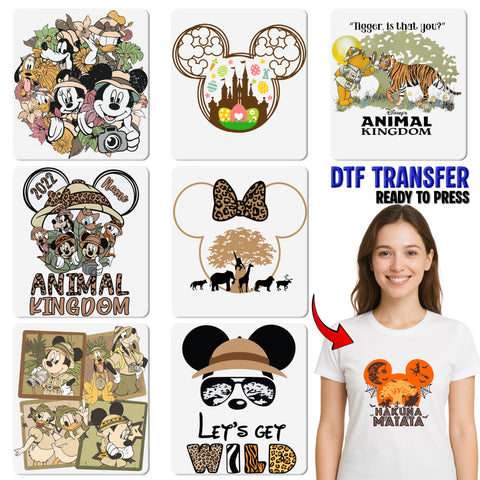 Cute Safari Adventure DTF Transfer | Jungle Theme Cute Animal Iron-On for Family Shirts | Ready to Press Nostalgic T-shirt