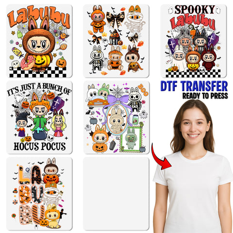 Cute Halloween Cartoon Witch & Spooky Motif DTF Transfer for Apparel - Family & Party Ready Iron-On Design