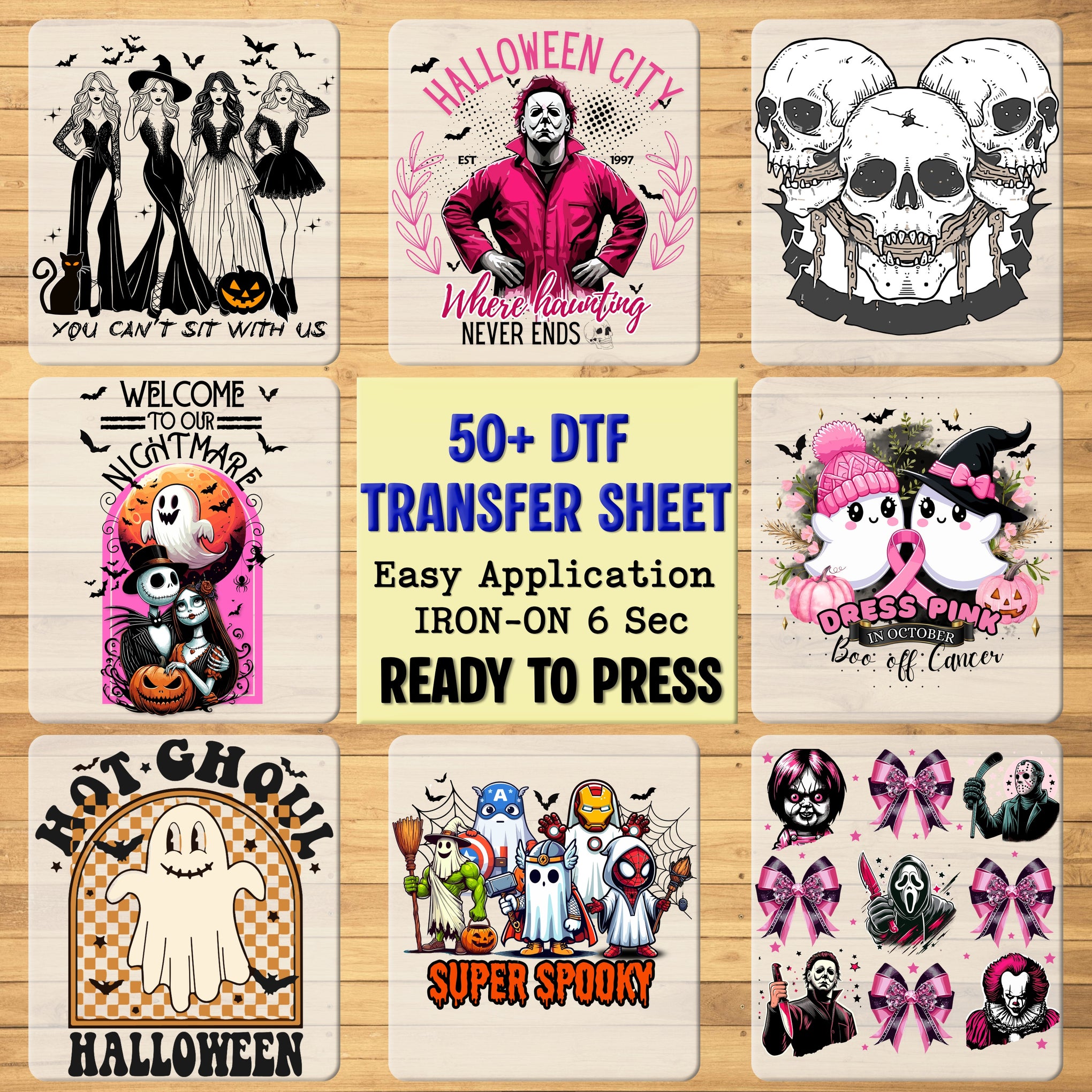 Halloween Skeleton Pumpkin Funny DTF Transfer Ready To Press Gothic Cartoon Iron-On for Fall Coffee Lover Apparel
