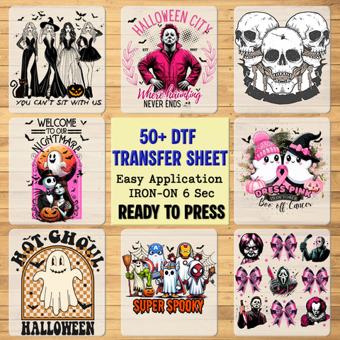 Halloween Skeleton Pumpkin Funny DTF Transfer Ready To Press Gothic Cartoon Iron-On for Fall Coffee Lover Apparel