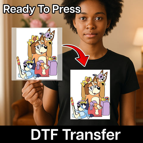 Cartoon Dog Family Fun DTF Transfer for Cute T-shirts & Apparel | Ready to Press Iron-On for Dog Lovers & Families