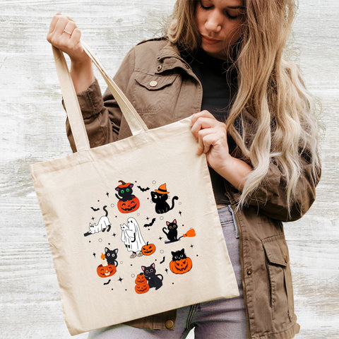Cute Halloween Black Cat & Pumpkin DTF Transfer, Ready To Press Cute Holiday Design for Cat Lovers Apparel & Tshirts