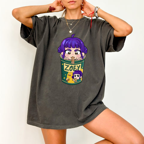 Cute Anime Chibi Noodle DTF Transfer | Funny Ramen Iron-On for Foodie & Anime Fans | Ready To Press Apparel Design