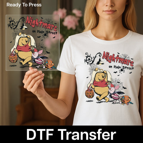 Funny Halloween DTF Transfer Iron-On Cute Cartoon Character Nightmare on Main Street Apparel
