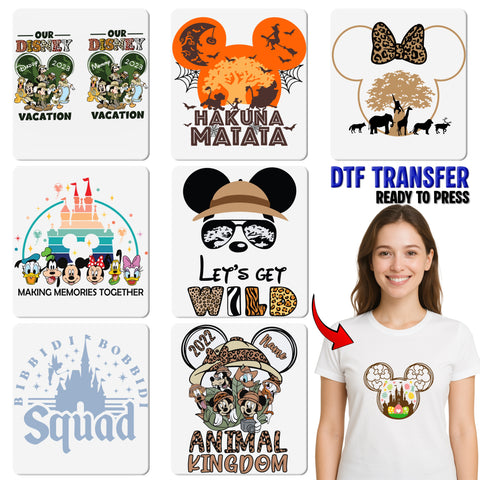 Cute Animal Safari DTF Transfer Ready To Press Iron-On for Family Adventure Shirts & Kids Cartoon Animal Apparel