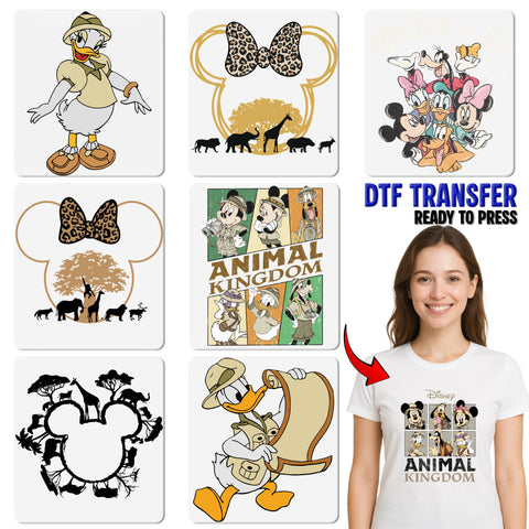 Safari Adventure Group Vacation DTF Transfer Animal Kingdom Cartoon Iron-On Shirt for Theme Park Outing