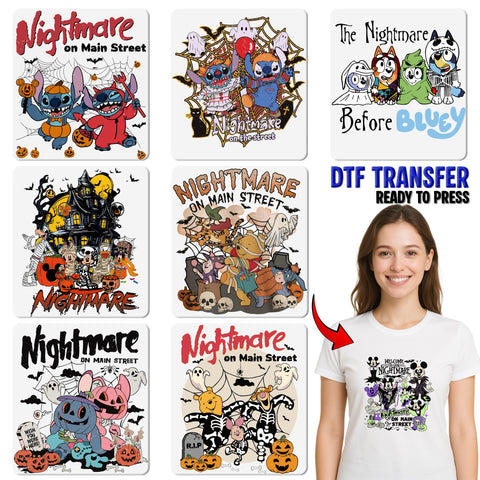 Halloween Family Fun Retro Cartoon Gothic Iron-On DTF Transfer for Spooky Shirts & Hoodies - Perfect for Group Costume Parties
