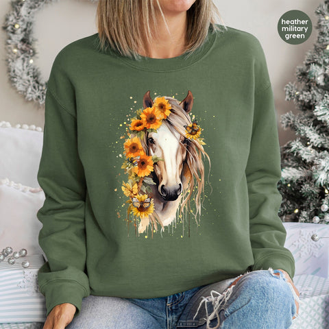 Cute Fall Nature Horse DTF Transfer for Women T-Shirt, Ready To Press, Autumn Sunflower Horse Iron-On Art