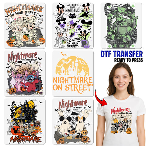 Funny Halloween Cartoon Mashup DTF Transfer Iron-On Ready To Press Stunning Halloween T-Shirt Bluey Nightmare Theme Gift For Families