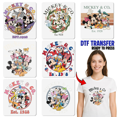 Classic Cartoon Character DTF Transfer, Ready to Press Retro Cartoon Group for Family & Friends Apparel, Nostalgia Cartoon Design T-Shirt