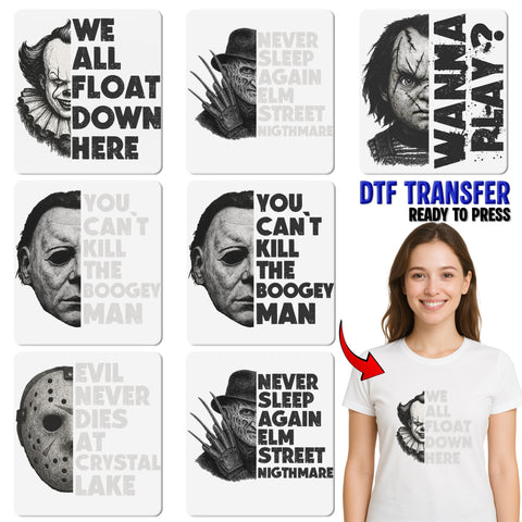 Spooky Horror Icon Halloween DTF Transfer Ready To Press Iron-On for T-shirt Sweatshirt - Perfect for Fans & Party-Goers