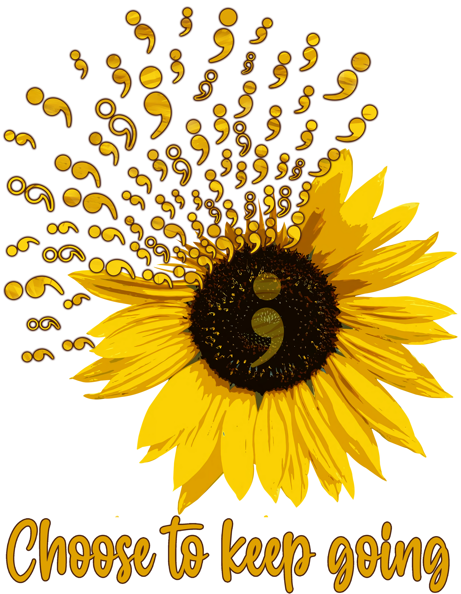 Semicolon Suicide Tshirt, Sunflowers Graphic Tees, Therapist Gift, Motivational Clothing, Choose To Keep Going Shirts, Women Vneck T-Shirt