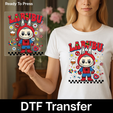 Cute Superhero Bunny Costume DTF Transfer for Comic Book Fans Apparel - Ready To Press Iron-On for Fun Group Celebrations