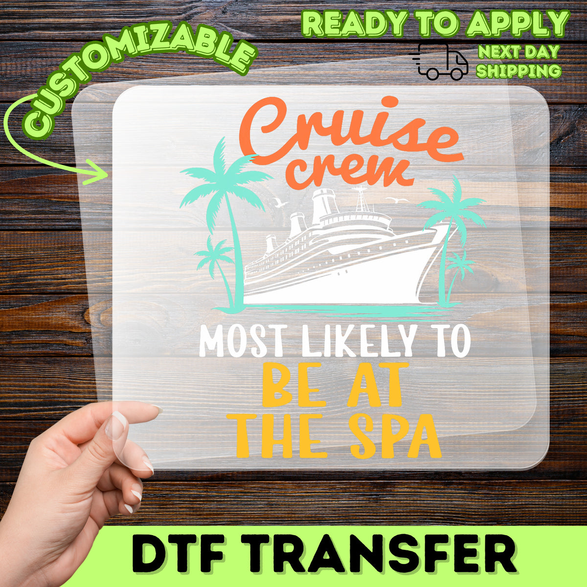 Funny Cruise Vacation DTF Transfer Ready to Press for Family & Friends T-shirt - Retro Cruise Ship & Palm Trees Design