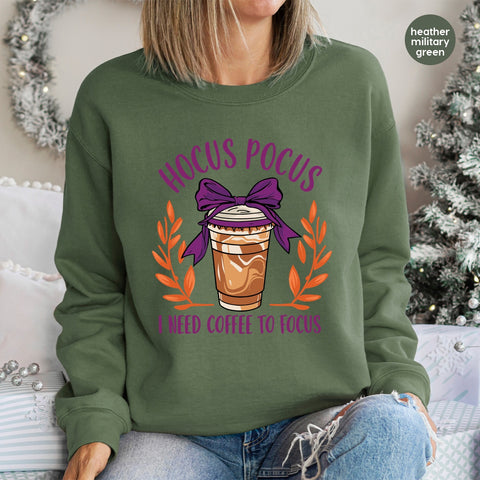 Cute Halloween Hocus Pocus Coffee DTF Transfer Ready To Press Iron-On Apparel Women Shirt