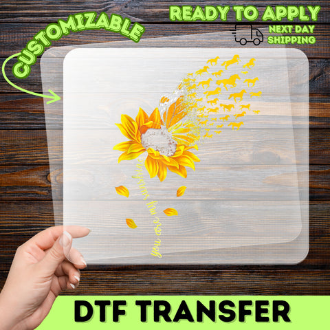 Inspirational Butterfly & Sunflower DTF Transfer for T-Shirt, Uplifting Horse Silhouette Iron-On, Cute Nature Theme Apparel Gift