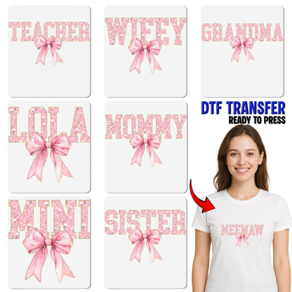 Cute Nonnie Floral DTF Transfer with Pink Bow for Grandma Shirts - Ready to Press Iron-On Gift for Grandmother's Day