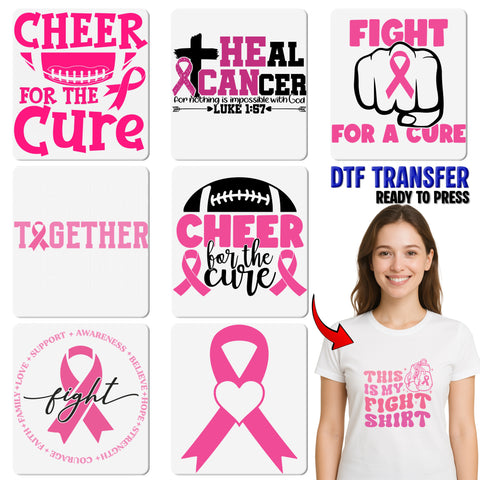 Iron-On Cheer for the Cure Breast Cancer Awareness DTF Transfer for Sports Fans & Apparel