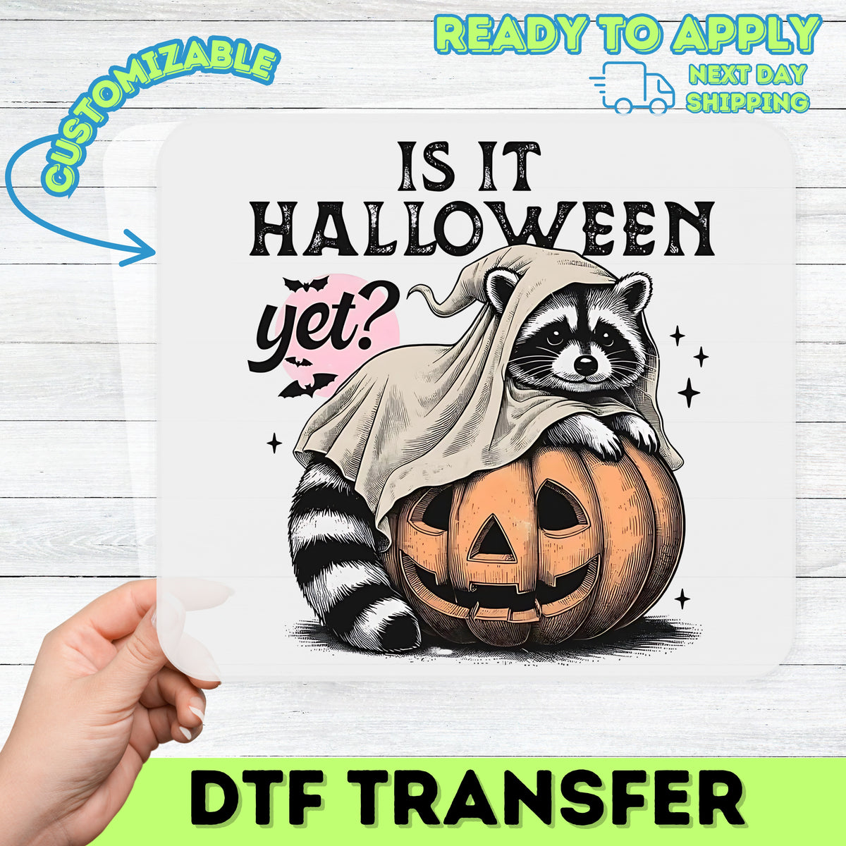 Cute & Funny Halloween Raccoon Iron-On Ready To Press DTF Transfer for Family T-Shirts or Sweatshirts