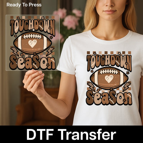 Retro Football Touchdown Season DTF Transfer for Family Apparel & Sports Fans, Game Day Shirts & Cute Tailgate Outfits