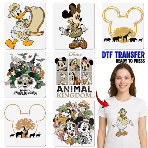 Safari Adventure Cartoon Theme Ready To Press DTF Transfer for Family Vacation T-Shirt or Sweatshirt