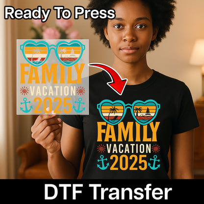 Family Vacation 2025 DTF Transfer - Cute Retro Summer Beach Trip Iron-On for Matching Group Apparel & T-shirts