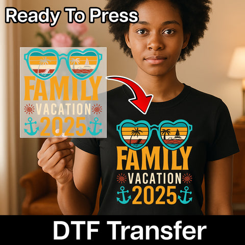 Family Vacation 2025 DTF Transfer - Cute Retro Summer Beach Trip Iron-On for Matching Group Apparel & T-shirts