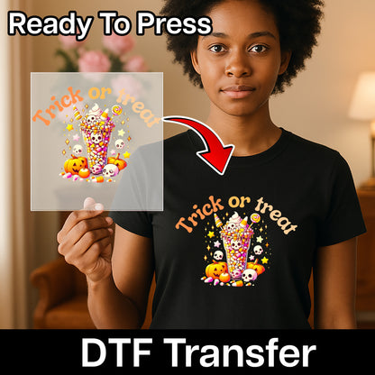 Cute Halloween Treats Iron-On DTF Transfer Trick or Treat Design Ready to Press for T-Shirts & Sweatshirts