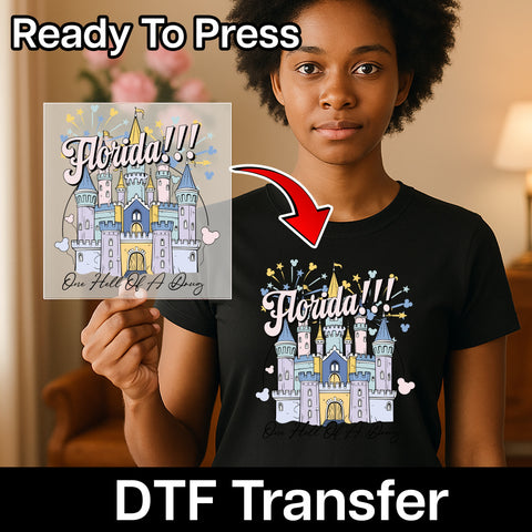 Florida Castle Fireworks DTF Transfer for Family Adventure Shirt - Cute Theme Park Iron-On for Travel Enthusiasts
