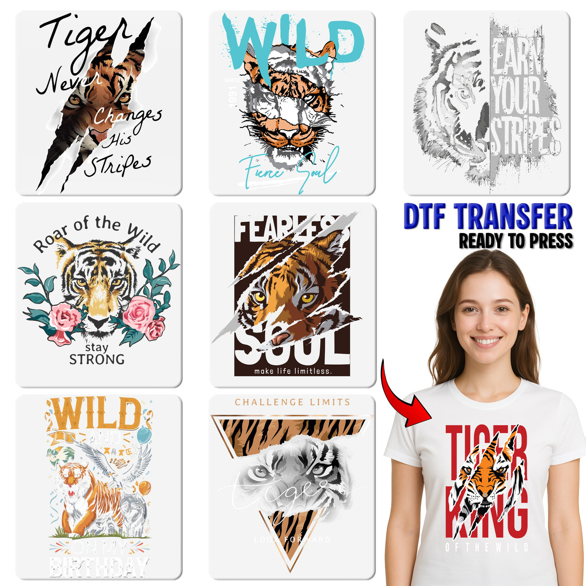 Cute Tiger Cub Iron-On DTF Transfer for Kids T-Shirt - Fun Jungle Theme Birthday & Family Apparel